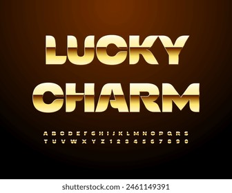 Vector luxury card Lucky Charm. Trendy Stylish Font. Modern Gold Alphabet Letters and Numbers set.