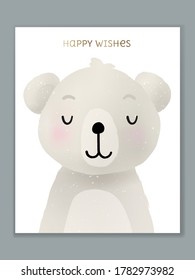 Vector Luxury Cartoon Animal Illustration Card Design for Birthday Celebration, Welcome Event Invitation or Greeting. Polar Bear.