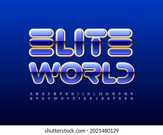 Vector Luxus-Konzept Elite World mit Gold und Blue Alphabet Letters und Zahlen. Hochglanzschrift