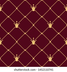 vector luxury crown seamless pattern gold style on red background for premium royal party, kids design, poster, t shirt, web site, sale banner. 10 eps