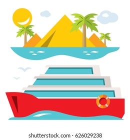 Vector Luxury Cruise Ship. Flat style colorful Cartoon illustration.