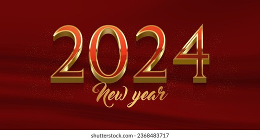 Diseño de lujo vectorial año nuevo 2024 tonos rojos dorados aislados con fondo, números de estilo 3d, plantilla de diseño de año nuevo 2024