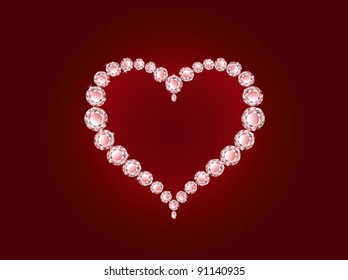 Corazón de diamante de lujo vectorial sobre fondo rojo