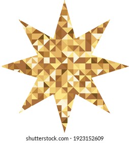 Vector luxury Eight pointed gold star. Rating, award and insignia. Element for advertising poster, restaurant, boutique and cafe, jewelry, fashion party. Objects isolated. Flat vector illustration.