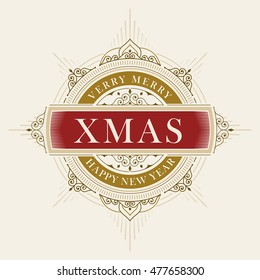 Vector luxury elegant Christmas and Happy New Year vector frame and emblem template.