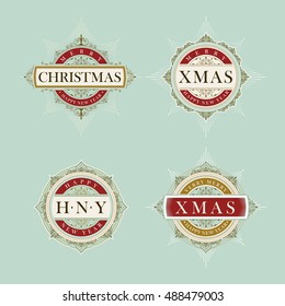 Vektor luxuriöse elegante Weihnachten und glückliche Neujahr Vektorrahmen und Emblem Vorlage Sammlung.