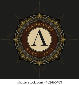 Diseño del logotipo de la línea de adorno de marco elegante de lujo vectorial. Plantilla de emblema de monograma. Ideal para restaurante, hotel, joyería, boutique, cafetería, heráldico, moda o señal real.