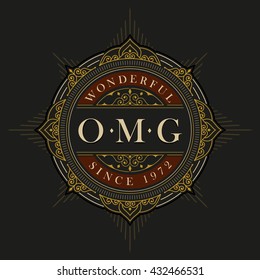Vector luxury elegant frame ornament line logo design. Monogram emblem template. Ideal for restaurant, hotel, jewelry, boutique, cafe, heraldic,  fashion or royal sign.
