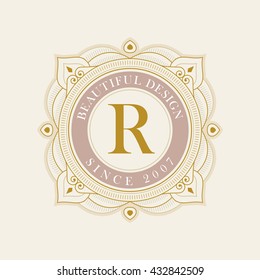 Vector luxury elegant frame ornament line logo design. Monogram emblem template. Ideal for restaurant, hotel, jewelry, boutique, cafe, heraldic,  fashion or royal sign.