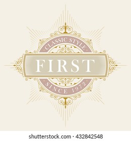 Vector luxury elegant frame ornament line logo design. Monogram emblem template. Ideal for restaurant, hotel, jewelry, boutique, cafe, heraldic,  fashion or royal sign.