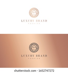 Vector luxury an elegant logo. Branding design template in trendy linear style,  female portrait, beautiful woman's face.