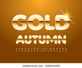Vector luxury emblem Gold Autumn. Chic Golden Font. Premium Alphabet Letters and Numbers