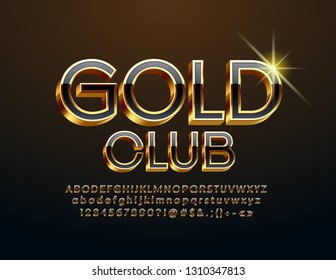 Vector luxury emblem Gold Club. Golden and Black Alphabet Letters, Numbers and Symbols. Chic 3D Font