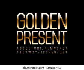 Vector de lujo Emblem Golden Present. Letra elite chic Font. Letras y números de alfabeto creativos.