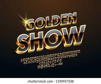 Vector Luxury Emblem Golden Show. Black Glossy Font. 3D Elegant Alphabet 