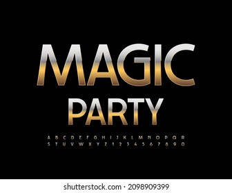 Vector Luxury Emblem Magic Party.   Elegante Fuente Dorada. Letra artística alfabética y números