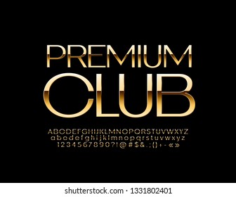 Vector Luxury Emblem Premium Club. Elegant Alphabet Letters, Numbers And Symbols. Slim Golden Font.