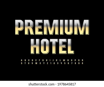 emblema vectorial de lujo Premium Hotel con fuente reflectante de oro. Conjunto de letras y números de alfabeto chic