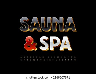 Vector de lujo Emblem Sauna y Spa. Chic Black 3D Font. Conjunto artístico de letras y números de alfabeto