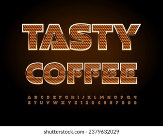 Emblema vectorial de lujo Tasty Coffee. Juego único de letras y números de alfabeto brillante. Tipo de letra Premium