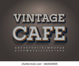 Vector luxury emblem Vintage Cafe. Elegant retro Font. Stylish Alphabet Letters and Numbers set