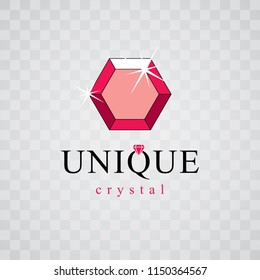 Vector luxury faceted decorative element. Glossy diamond sign emblem, logo. Brilliant jewelry illustration.