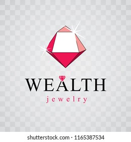 Vector luxury faceted decorative element. Brilliant jewelry sign emblem, illustration.