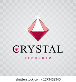 Vector luxury faceted decorative element. Glossy diamond sign emblem, logo. Brilliant jewelry illustration.