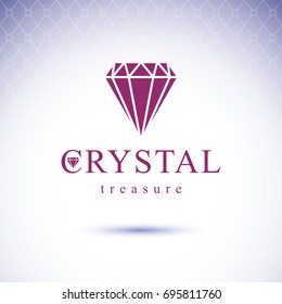 Vector luxury faceted decorative element. Glossy diamond sign emblem. Brilliant jewelry illustration.