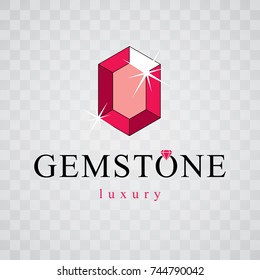 Vector luxury faceted decorative element. Glossy diamond sign emblem, logo. Brilliant jewelry illustration.