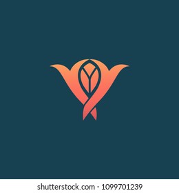 Vector luxury flower logo design. Ornate floral sign. Modern simple line art premium design vector element.
