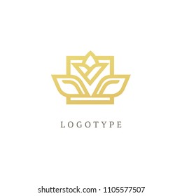 Vector luxury flower logo design. Ornate floral sign. Modern simple line art premium design vector element. Emblem luxury beauty, Wedding salon, spa, cosmetics, hotel, restaurant.