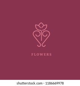 Vector luxury flower logo design. Ornate floral wedding sign. Modern simple premium design vector element. Emblem luxury beauty spa saloon, cosmetics, jewelry, flower shop, restaurant, garden.