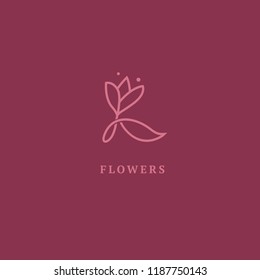 Vector luxury flower logo design. Ornate floral wedding sign. Modern simple premium design vector element. Emblem luxury beauty spa saloon, cosmetics, jewelry, flower shop, restaurant, garden.