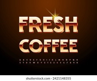 Volante de lujo vectorial Fresh Coffee. Fuente Gold Premium. Letras y números de alfabeto de élite.