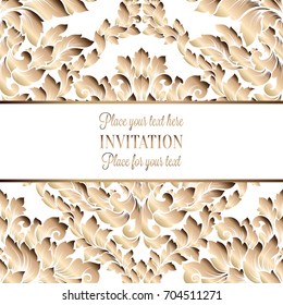 Vector luxury foliage with gold floral vintage pattern for banner, wallpaper, invitation card, booklet. Template for wedding invitation design or background