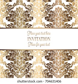 Vector luxury foliage with gold floral vintage pattern for banner, wallpaper, invitation card, booklet. Template for wedding invitation design or background