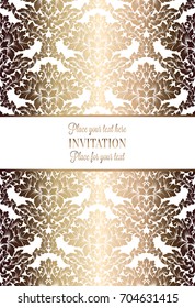 Vector luxury foliage with gold floral vintage pattern for banner, wallpaper, invitation card, booklet. Template for wedding invitation design or background