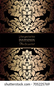 Vector luxury foliage with gold floral vintage pattern for banner, wallpaper, invitation card, booklet. Template for wedding invitation design or background