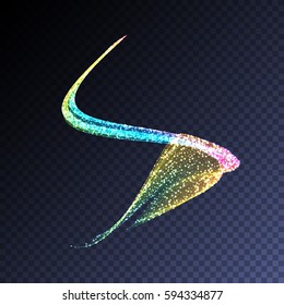 Vector luxury glitter swirl trail transparent light effect. Bright sparkling wavy element for your design.