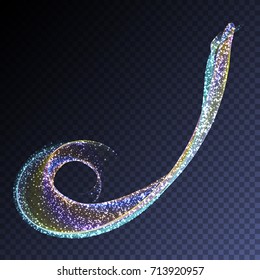 Vector luxury glitter swirl trail transparent light effect. Bright sparkling wavy element for your design.