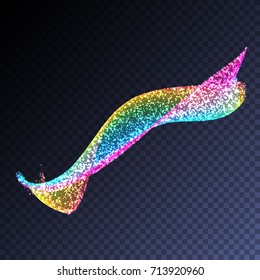 Vector luxury glitter swirl trail transparent light effect. Bright sparkling wavy element for your design.