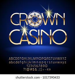 Vector Luxury Gold Alphabet with Lucky Chic Decoration. Crown Casino Emblem. Set of Letters, Numbers and Symbols