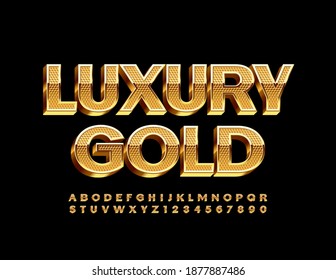 Vector Luxury Gold Alphabet set. Textured premium Font. 3D elite Letters and Numbers