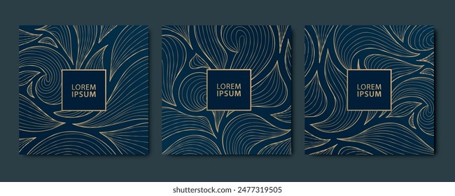 Vector de lujo de oro de fondo, hojas de diseño de mármol, tarjetas de arte de línea, Plantillas, caja de paquete, folletos. Etiquetas de lámina tropical oscuro, adorno real.