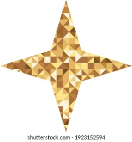 Vector luxury gold Four Pointed star. Rating, award and insignia. Element for advertising poster for restaurant, boutique and cafe, jewelry, fashion party. Objects isolated. Flat vector illustration.