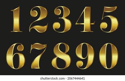 Vector luxury gold numbers set.