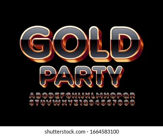 Fiesta de oro de lujo vectorial. Fuente 3D chic. Letras y Números de Alfabeto Dorado y Negro brillante.