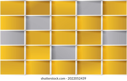 Vector Luxury gold pattern. 3D Effect Bulging Shape. Modern stylish gold pattern. Abstract luxury design. Squares or rectangle pattern. Different shades og yellow, gold and grey color. Eps10 Vector