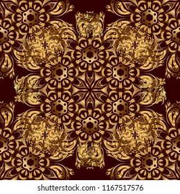 Vector luxury gold pattern. Golden seamless pattern on a brown background.